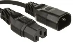 2M C14 to C15 Power Cable (Black) - High-Temp Heavy-Duty IEC Lead